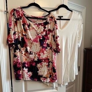 Lane Bryant Floral Print Top 1) Pink and Black and 2) v neck white casual top